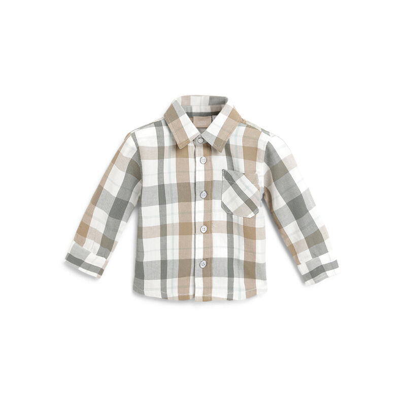 Boys Medium Natural Checkered Long Sleeve Shirt image number 0